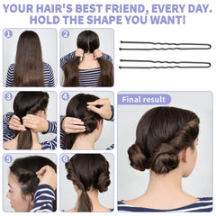 Mia Klein pins securing an elegant updo on model demonstrating strong hold and invisibility