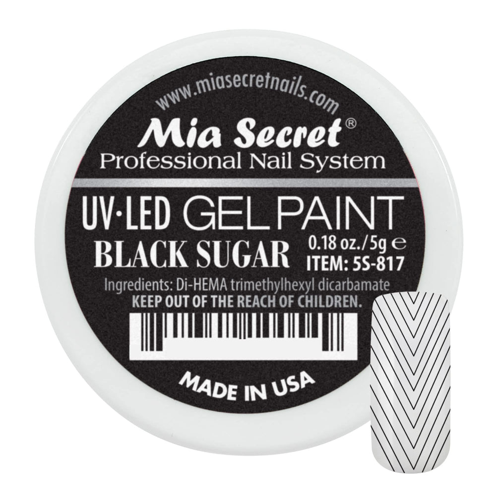 Mia Secret jar front showing Black Sugar shade and clear labeling, professional finish
