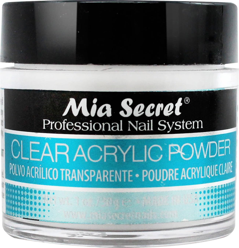 Mia Secret jar front view showing clear acrylic powder for professional nails