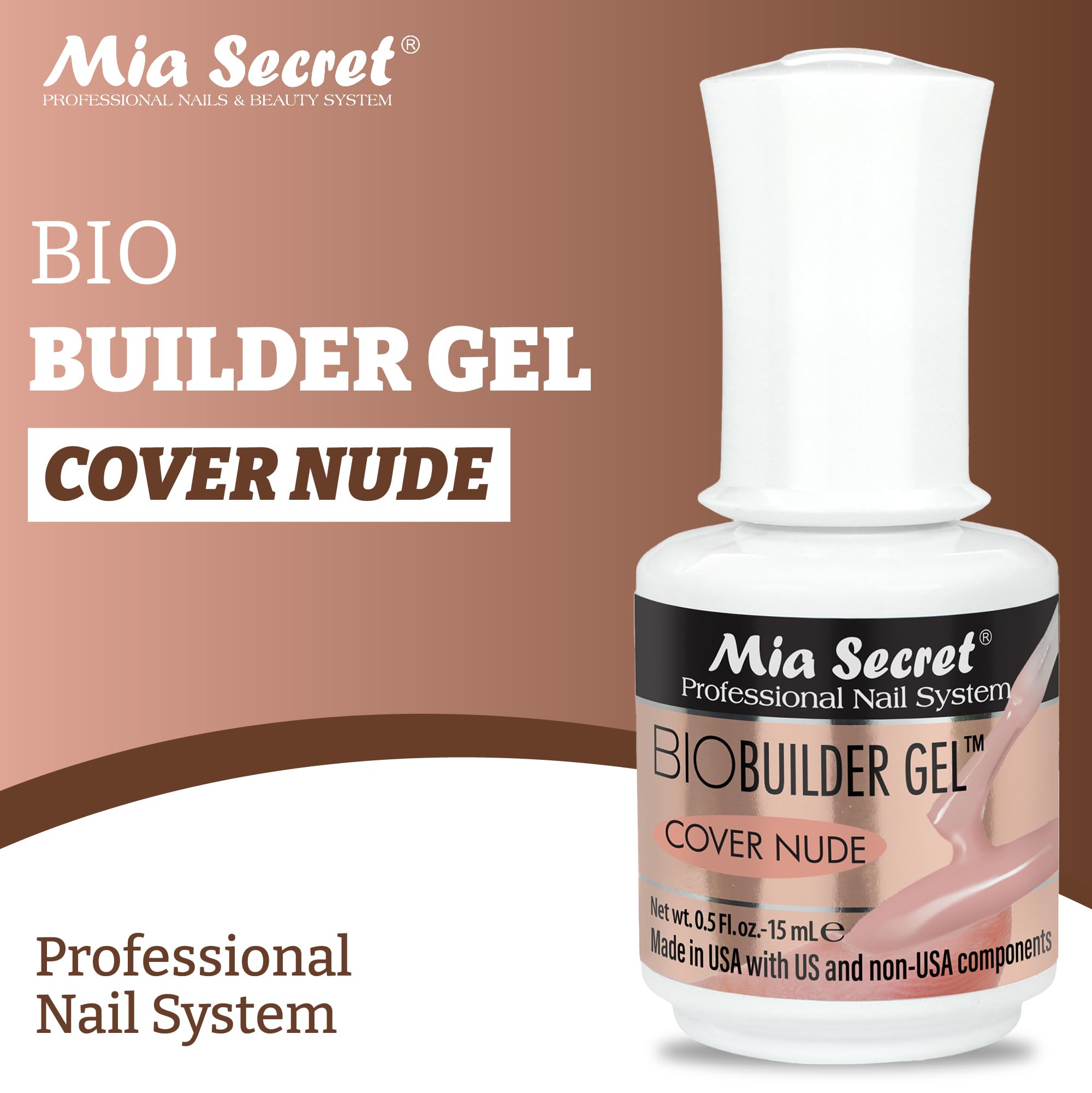 Mia Secret open bottle with brush illustrating smooth, no-run application