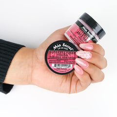 Close-up of Mia Secret powder texture highlighting smooth self-leveling benefit