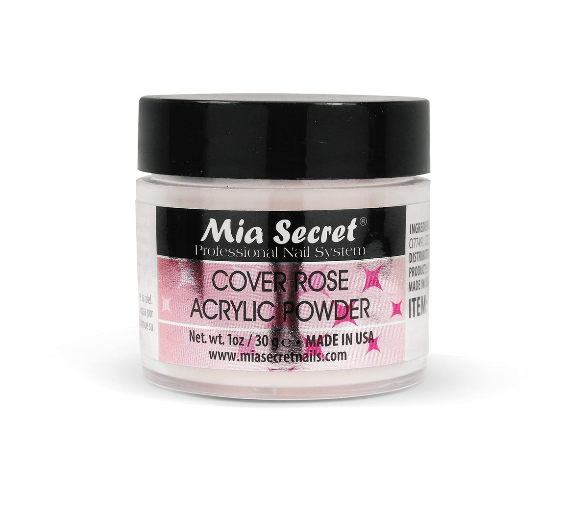 Mia Secret cover rose jar front view showing product and label benefit