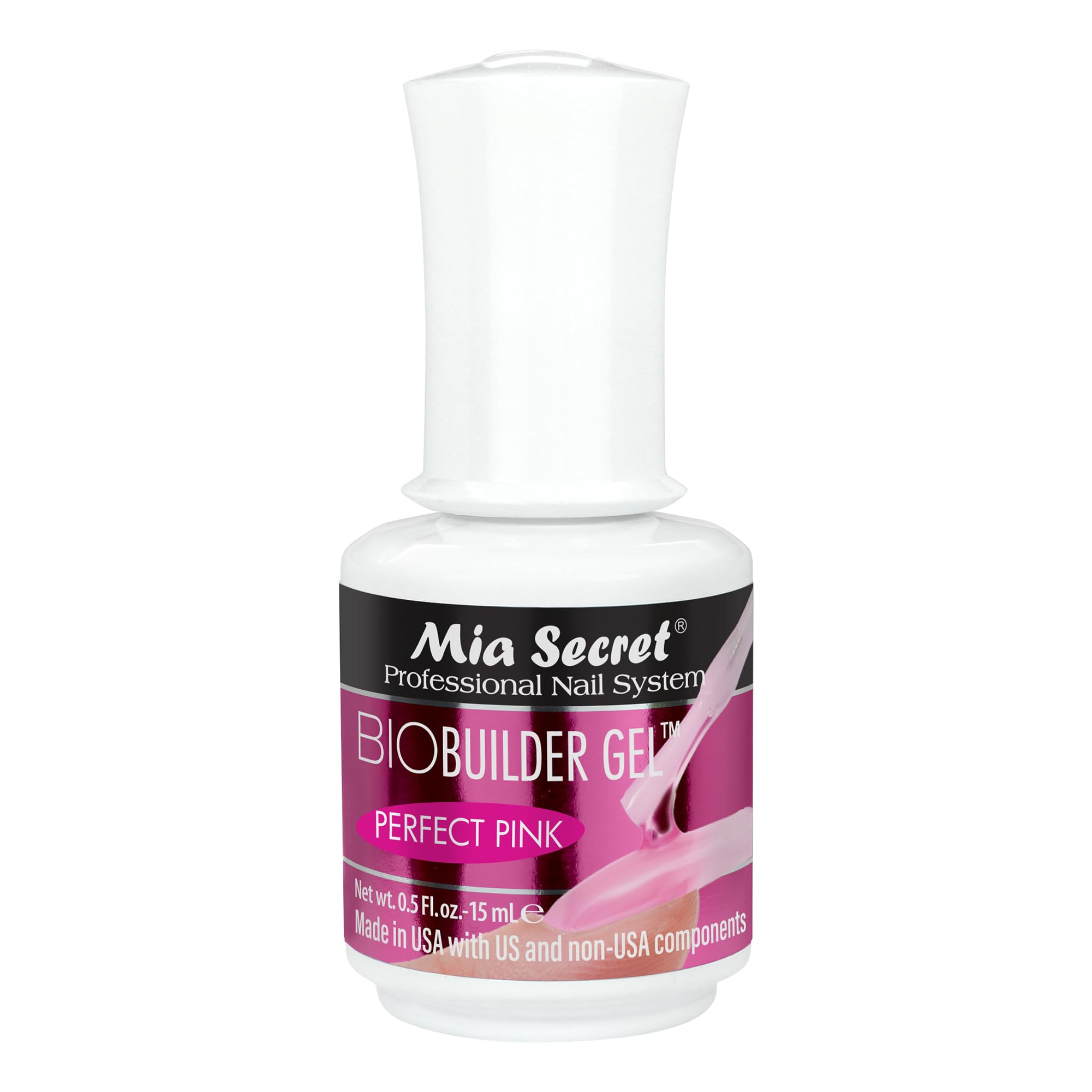 Mia Secret front packaging showing Perfect Pink label and benefit of salon-quality finish