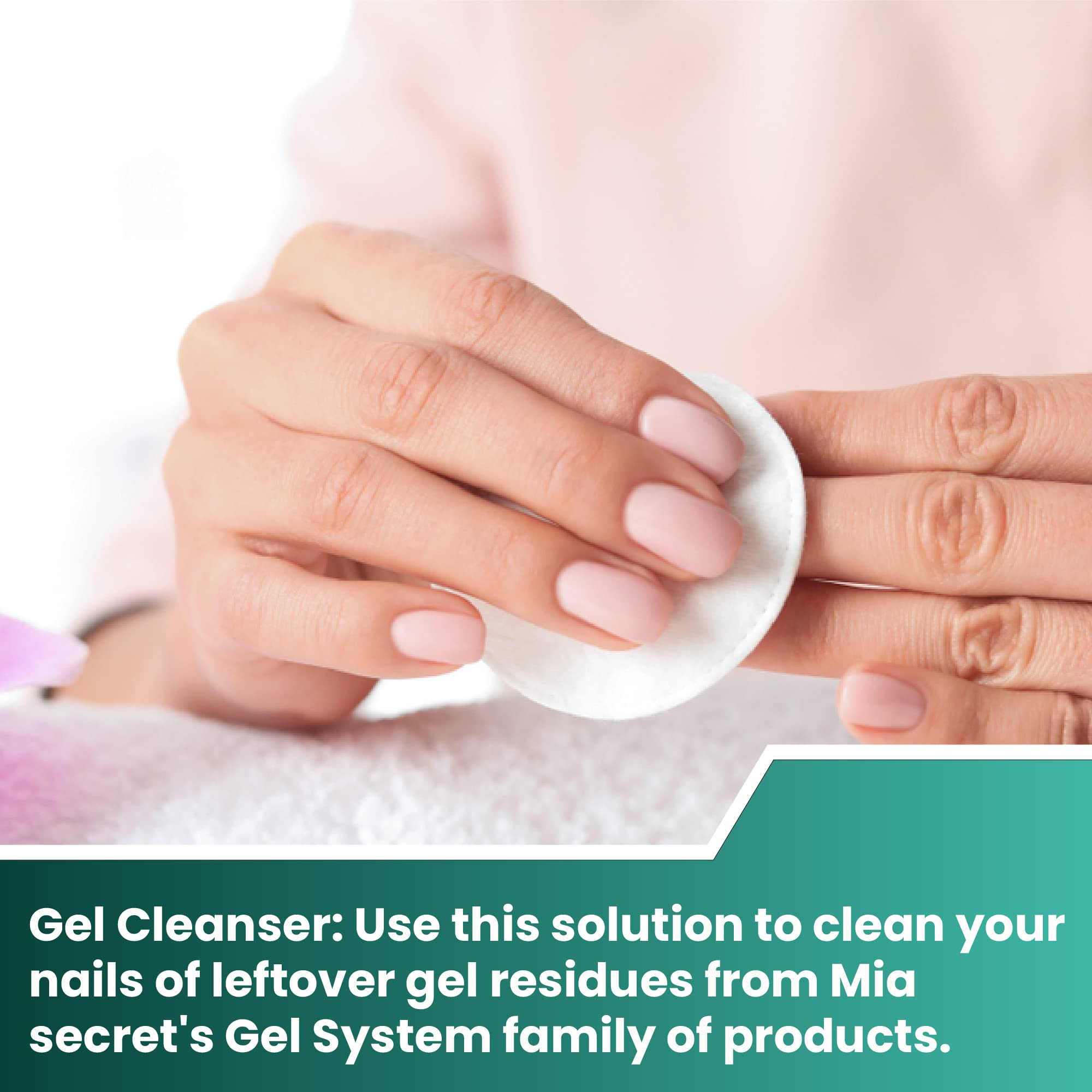 Mia Secret gel cleanser placed beside Gelux bottle showing system compatibility benefit