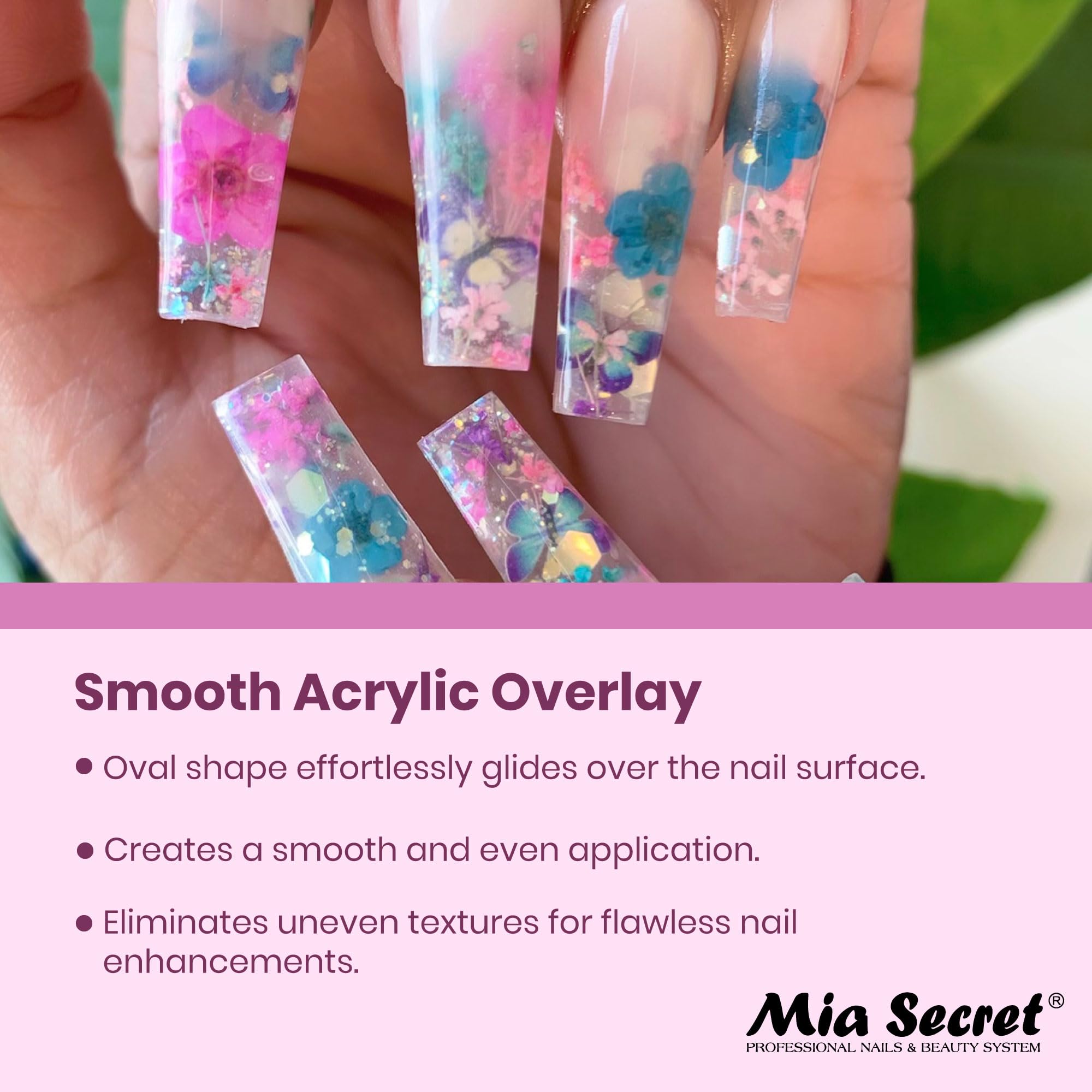 Mia Secret brush in use sculpting acrylic extension demonstrating smooth application