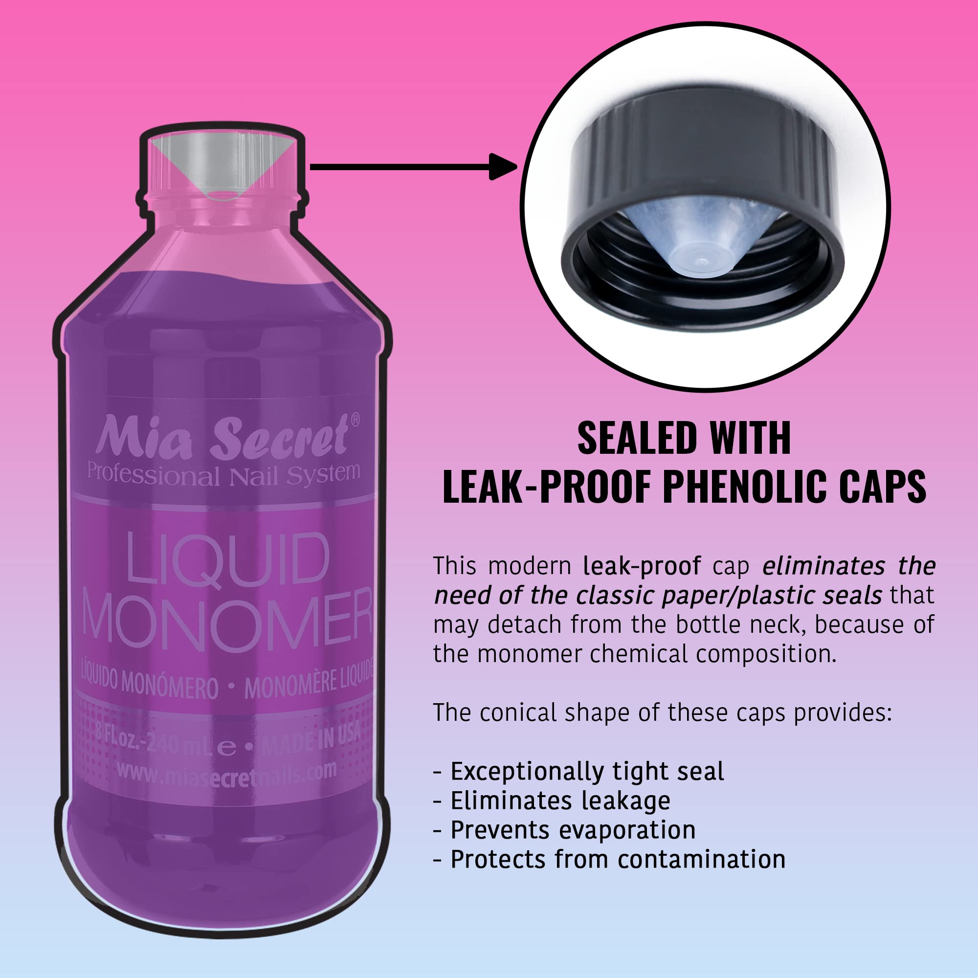 Mia Secret 4 oz bottle next to a measuring tape showing compact salon-friendly size