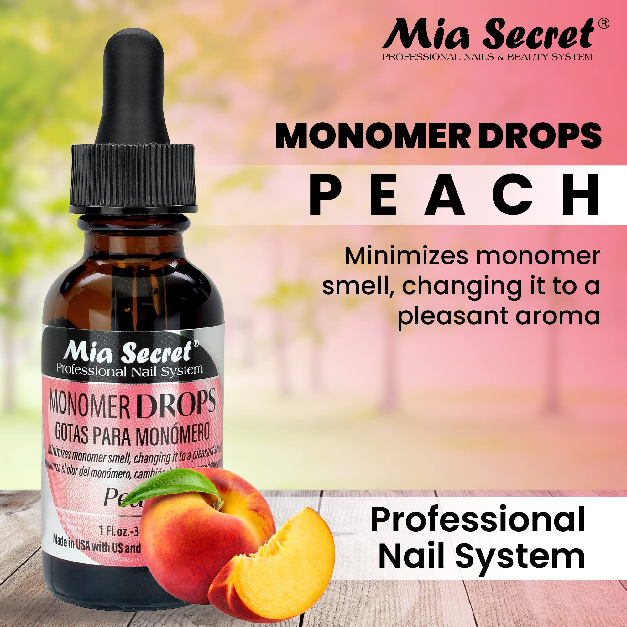Mia Secret bottle with open cap and drops ready to dose for easier mixing