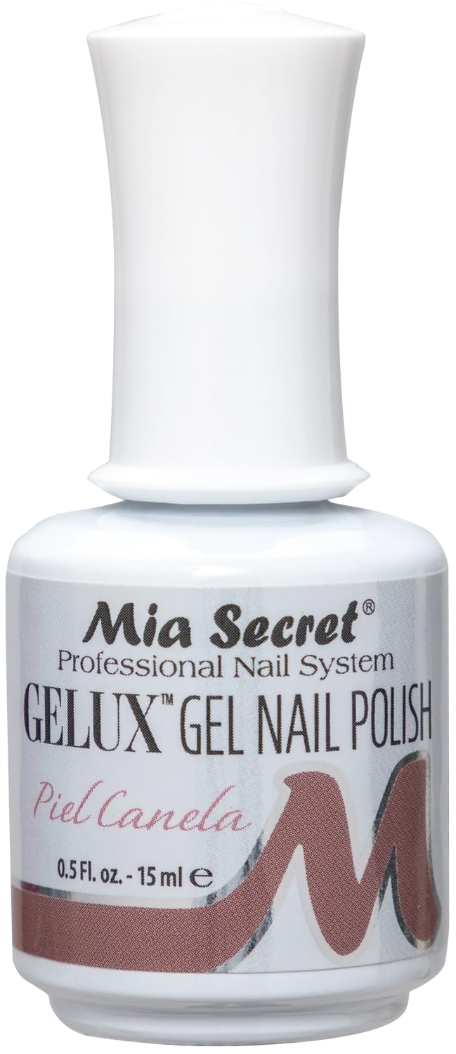 Mia Secret front bottle showing Piel Canela color and benefit of professional finish