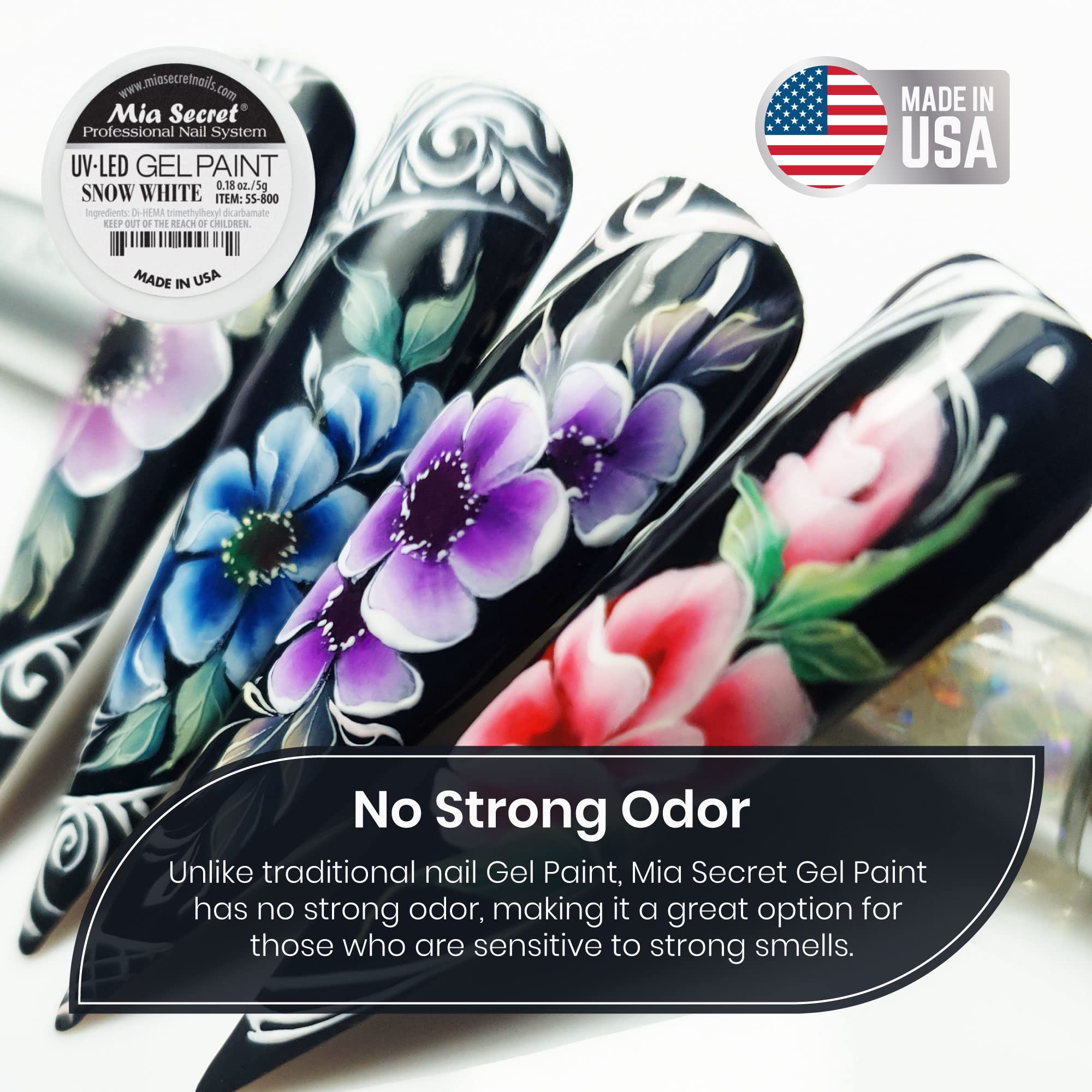 Mia Secret applied on acrylic nail demonstrating compatibility