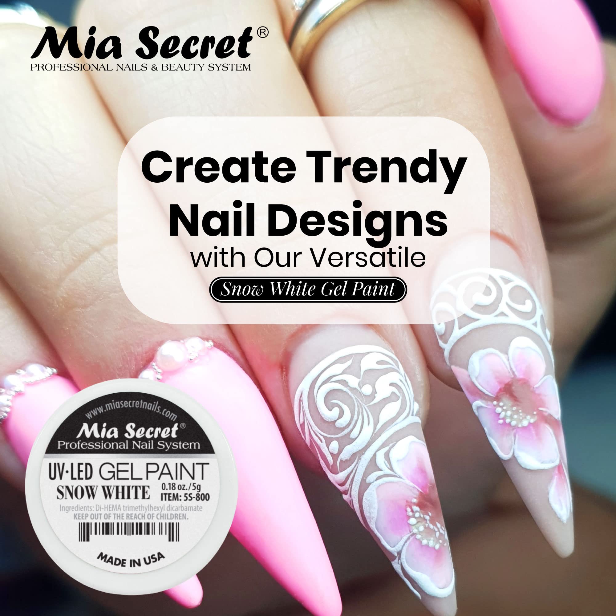 Mia Secret white swatch on nail tip illustrating opaque coverage