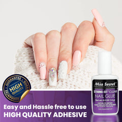 Mia Secret glue applied on acrylic nail for strong, quick adhesion