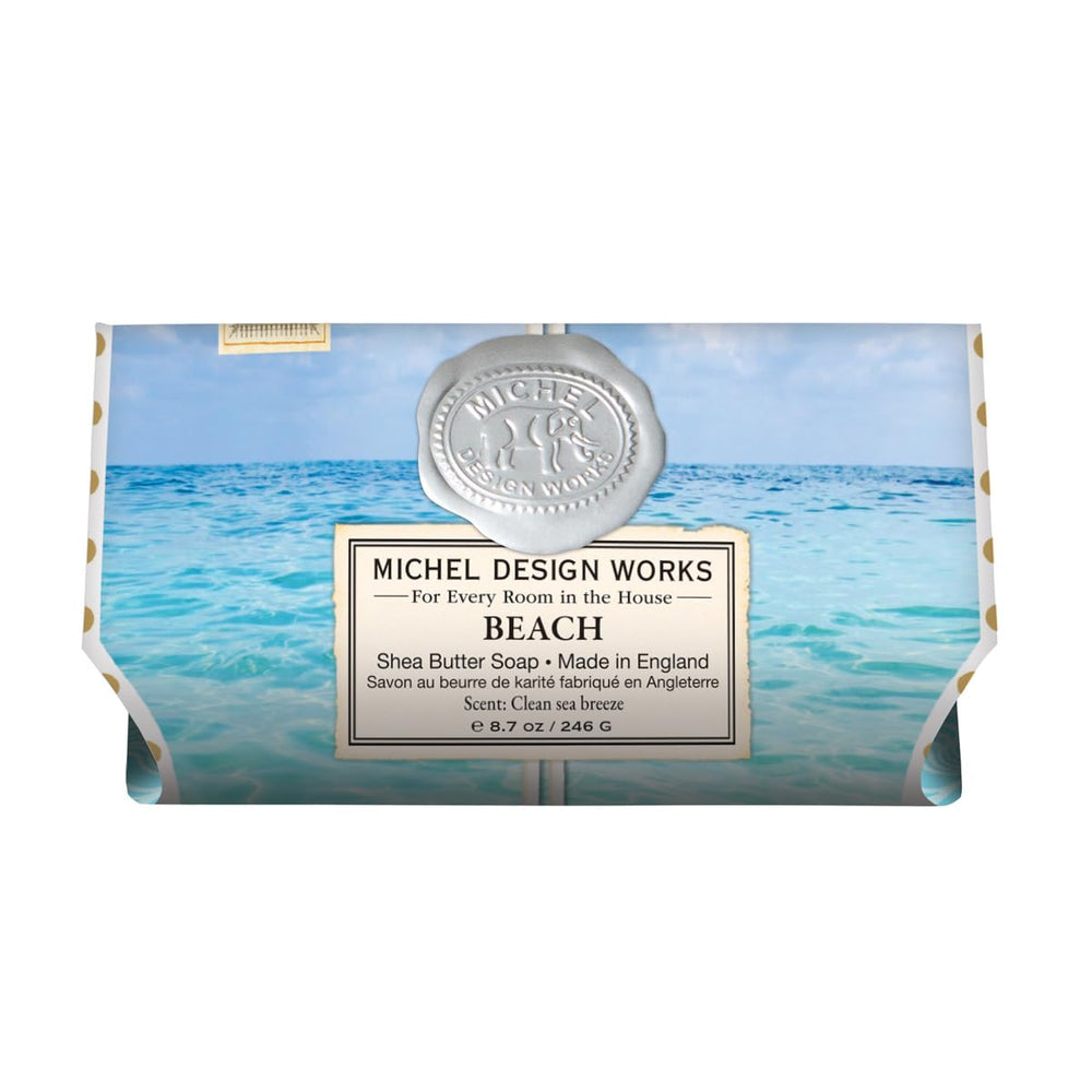 Michel Design Works beach soap front packaging showing elegant beach design and durable bar