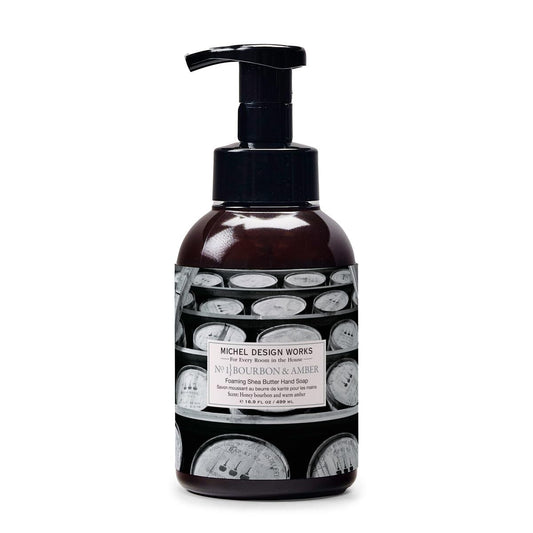 Michel Design Works front packaging showing amber bottle and artwork, upscale display benefit