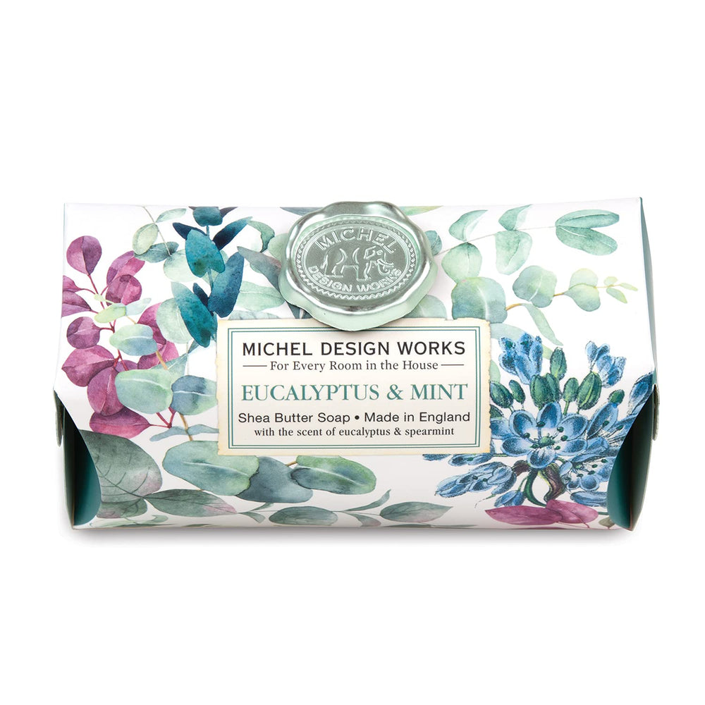 Michel Design Works front packaging showing the eucalyptus and mint bar, elegant gift-ready design