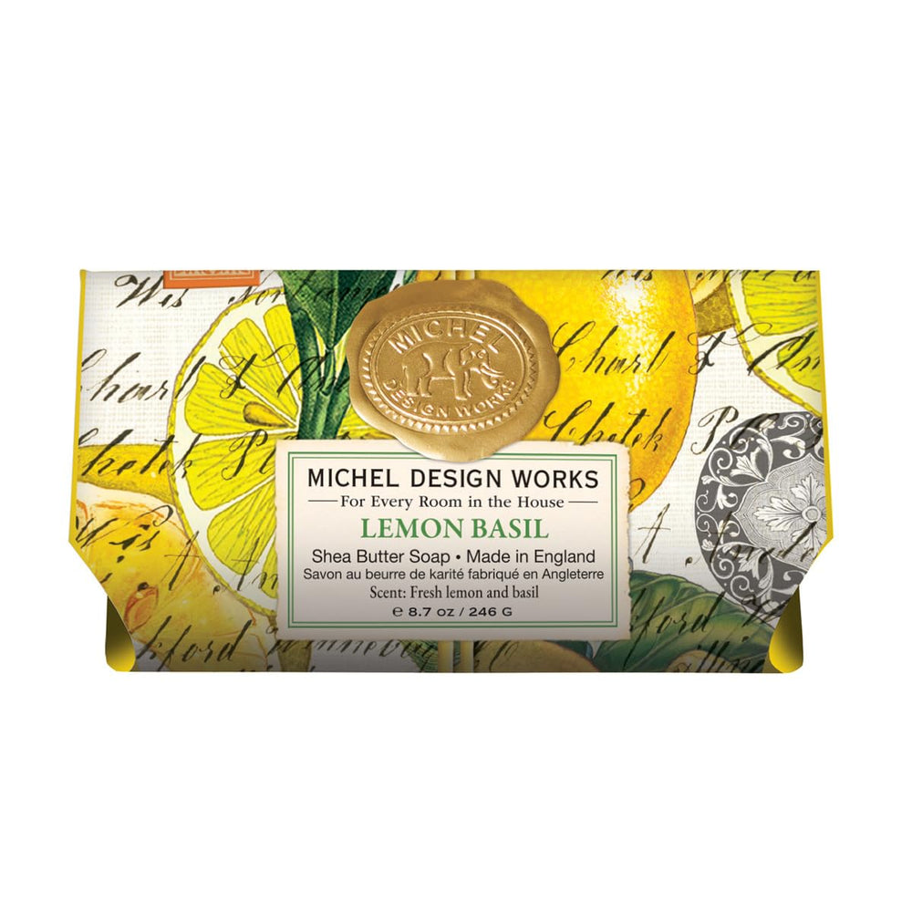 Michel Design Works front packaging shows lemon basil print and gift-ready presentation