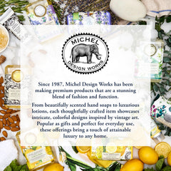 Michel Design Works ingredients highlight showing shea butter and aloe vera moisturizing benefits