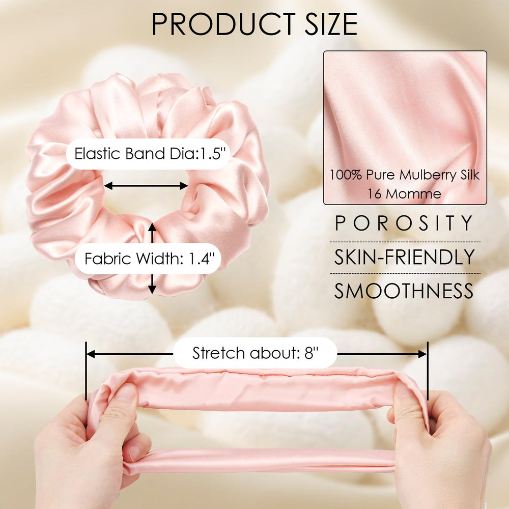 Michooyel scrunchie worn in ponytail showing no creases benefit preserves hairstyle