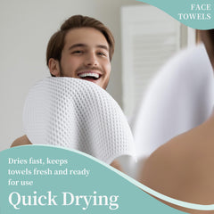 MICROFI towel styled in bathroom illustrating tidy storage and fast drying