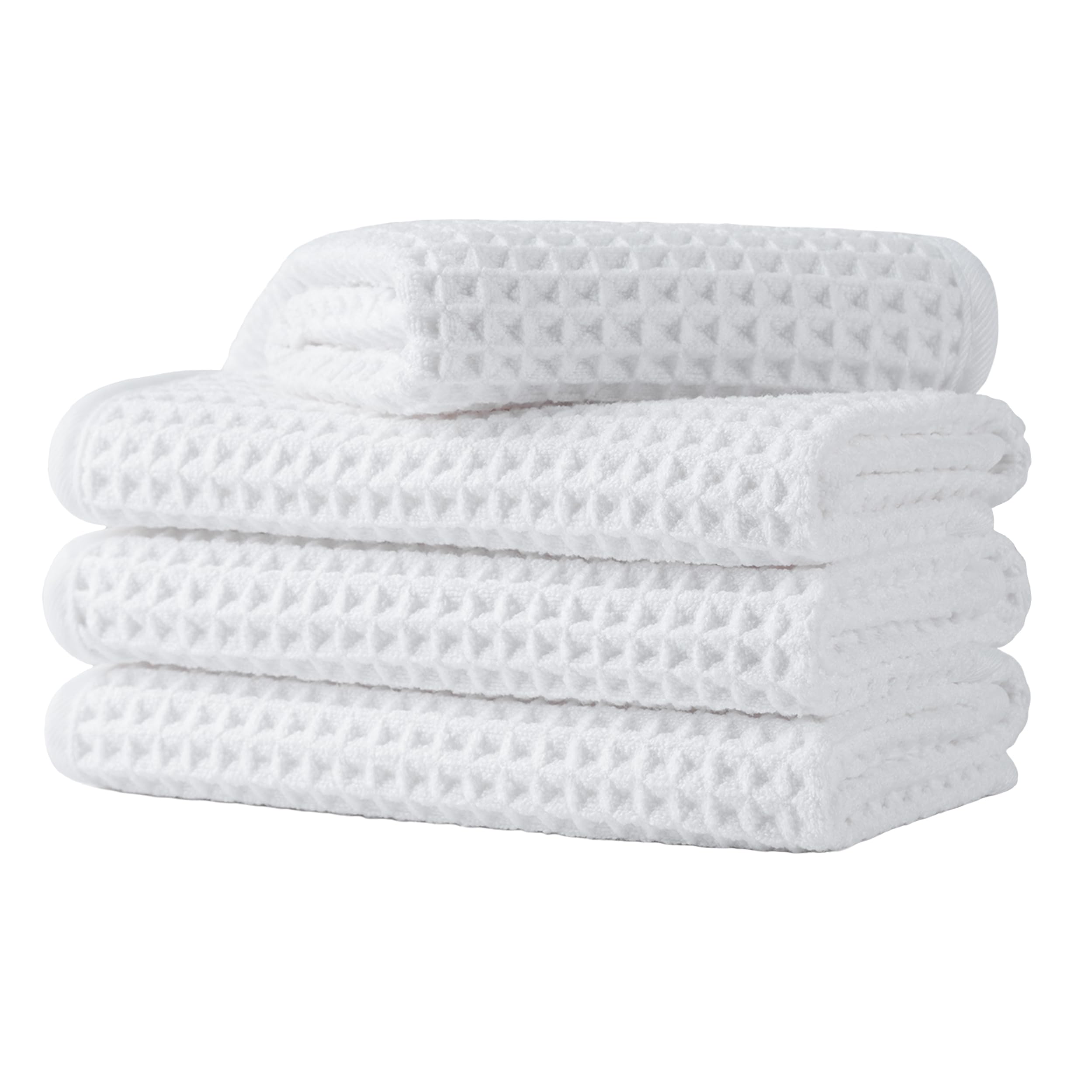 MICROFI folded towels front view showing neat stack and quick-dry benefit