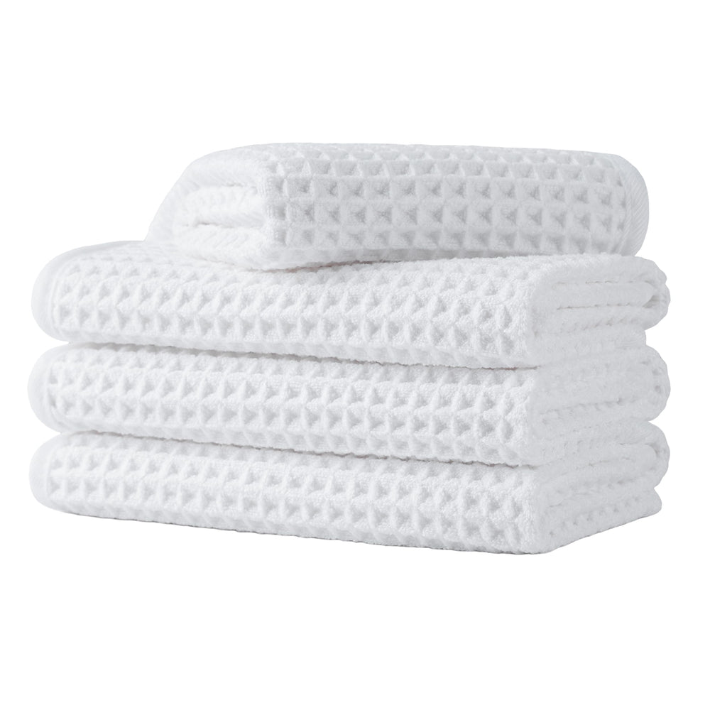 MICROFI folded towels front view showing neat stack and quick-dry benefit