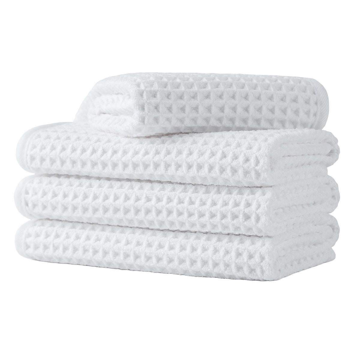 MICROFI folded towels front view showing neat stack and quick-dry benefit