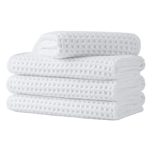 MICROFI folded towels front view showing neat stack and quick-dry benefit