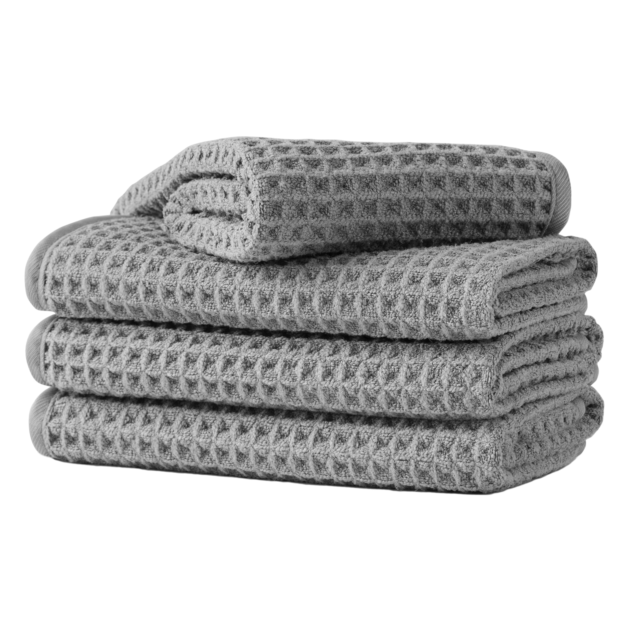 MICROFI front packaging view showing four gray face towels and benefits
