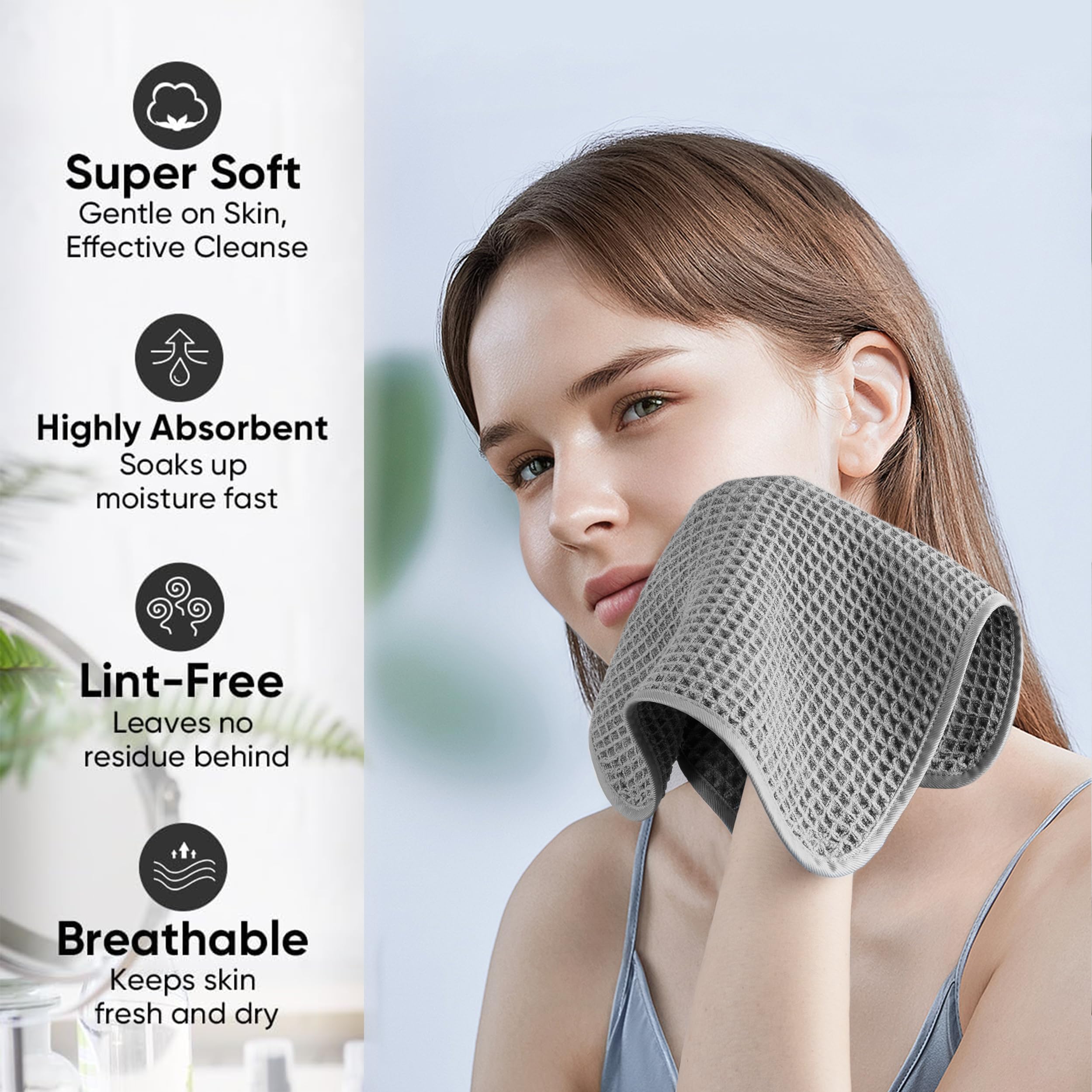 MICROFI towel in hand drying face quickly and gently after washing