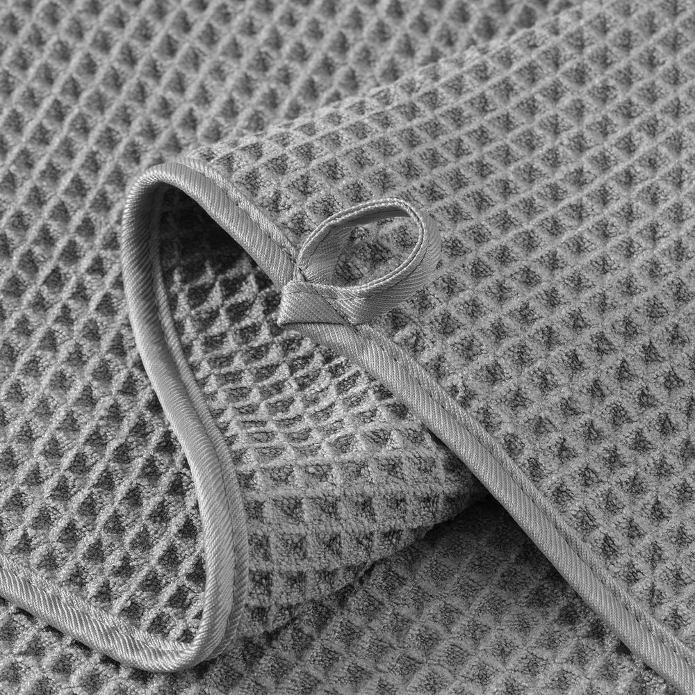 MICROFI towel edge stitch detail demonstrating durable construction and lint-free use