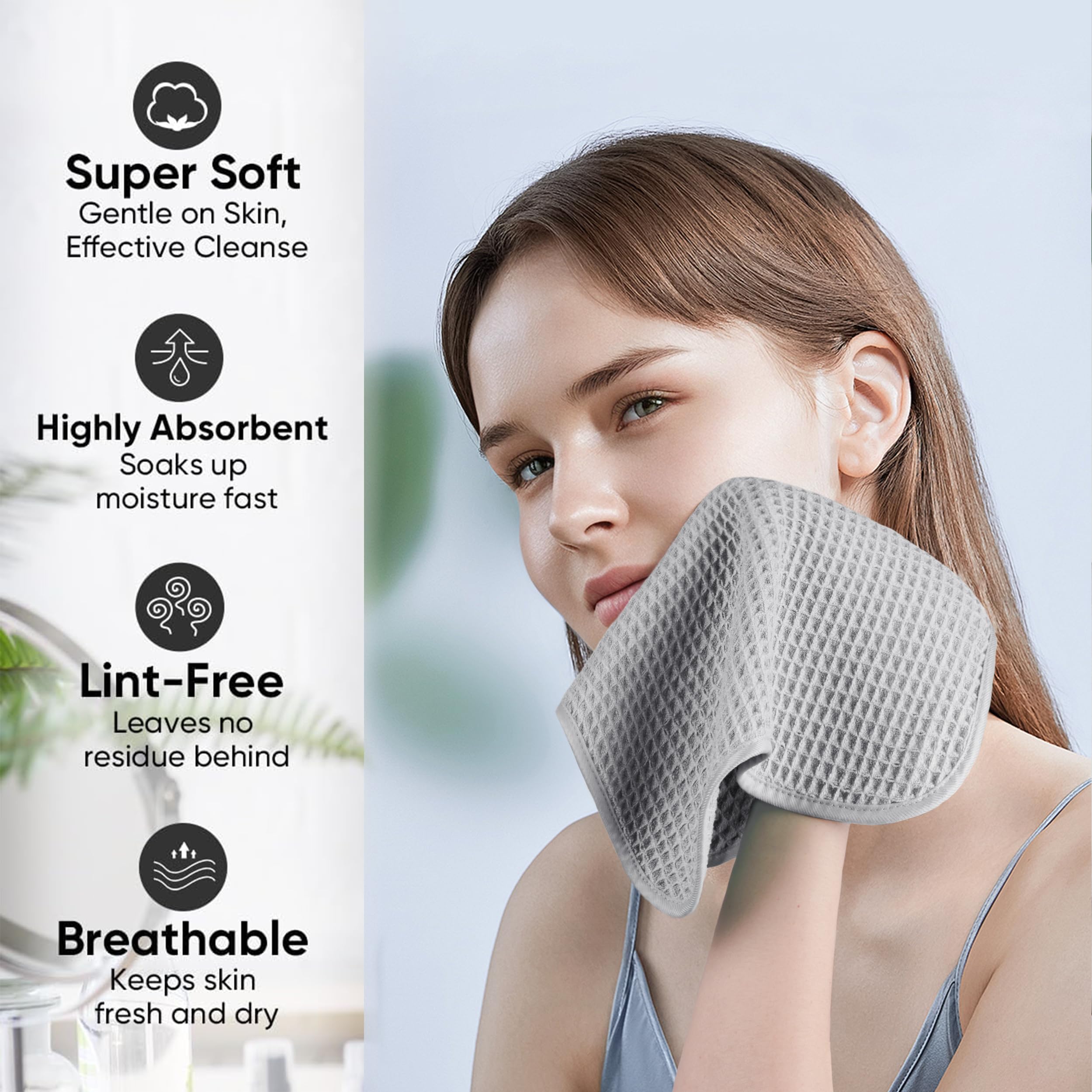 MICROFI towel in use drying face demonstrating softness and gentle benefit