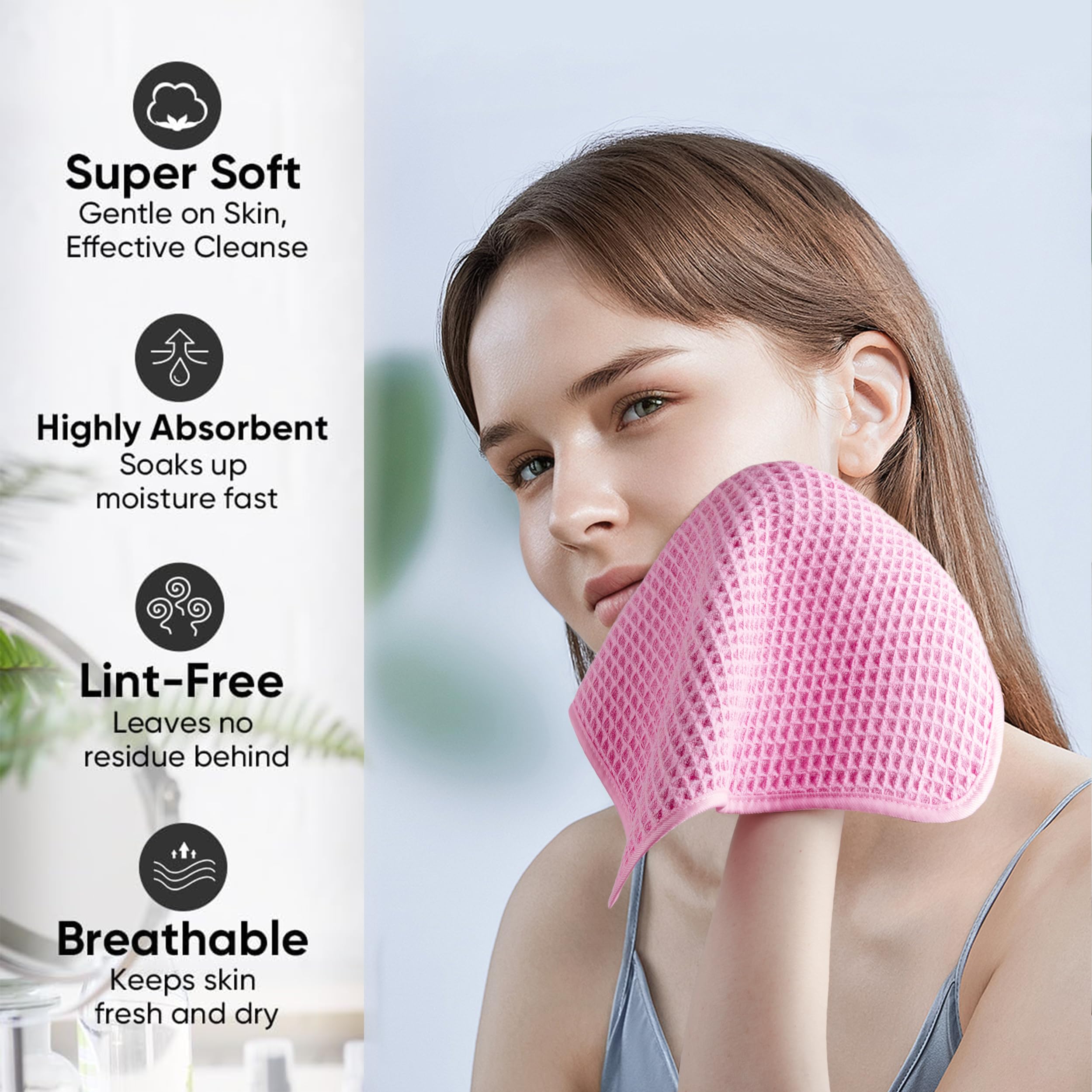 MICROFI towel used to pat dry face demonstrating gentle absorbency and lint-free finish