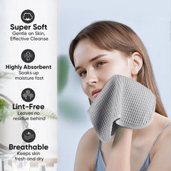 MICROFI towel in use drying face demonstrating softness and gentle benefit