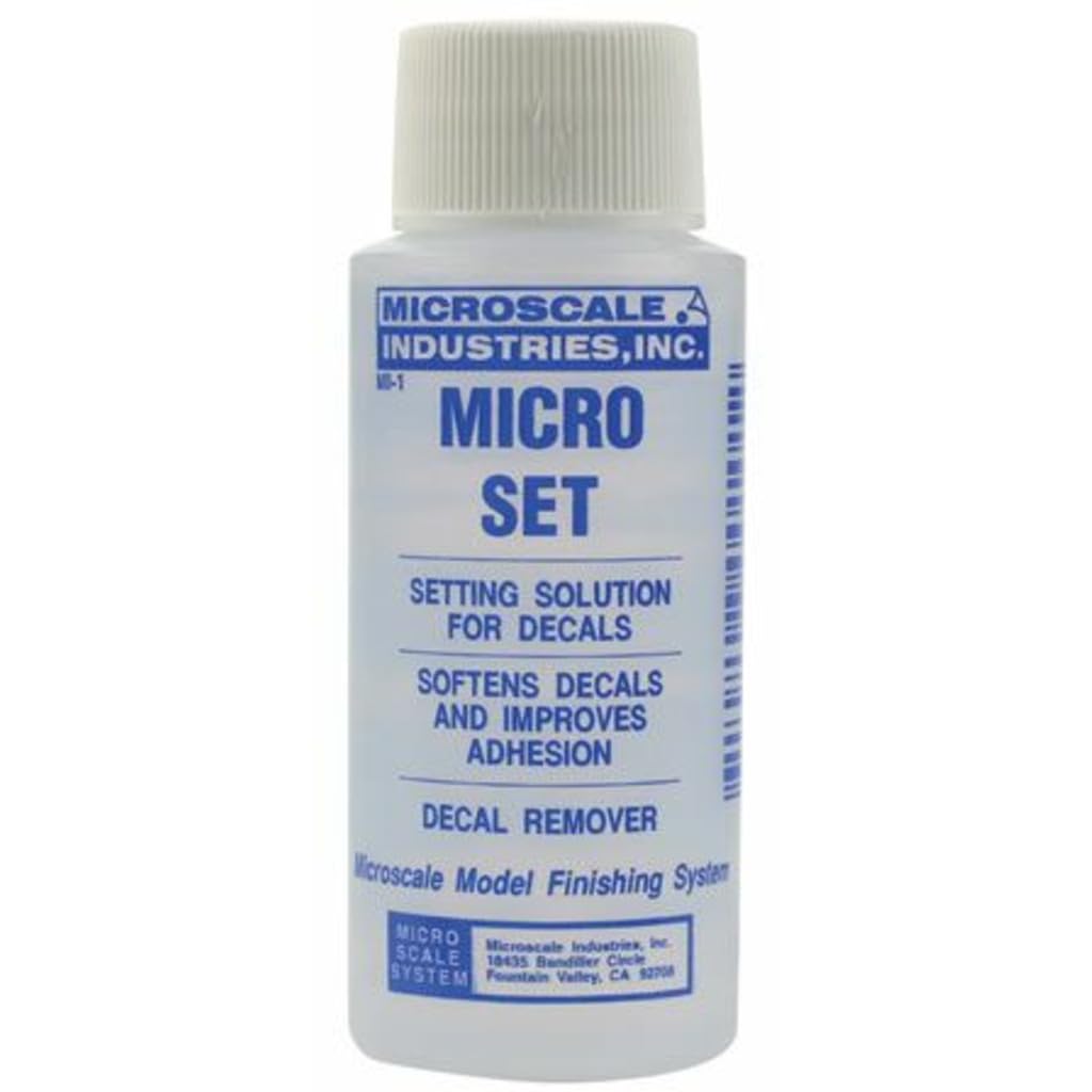Microscale Micro Set bottle front view showing label, aiding precise decal placement