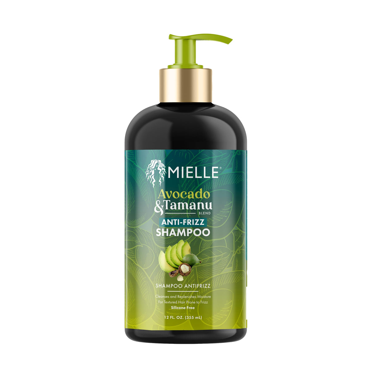 Mielle Organics front bottle shot showing anti‑frizz shampoo benefit