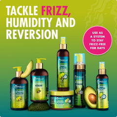 Mielle Organics spraying onto damp hair illustrating detangling and smoothing action