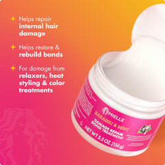 Mielle Organics being applied to damp hair for targeted bond restoration benefit