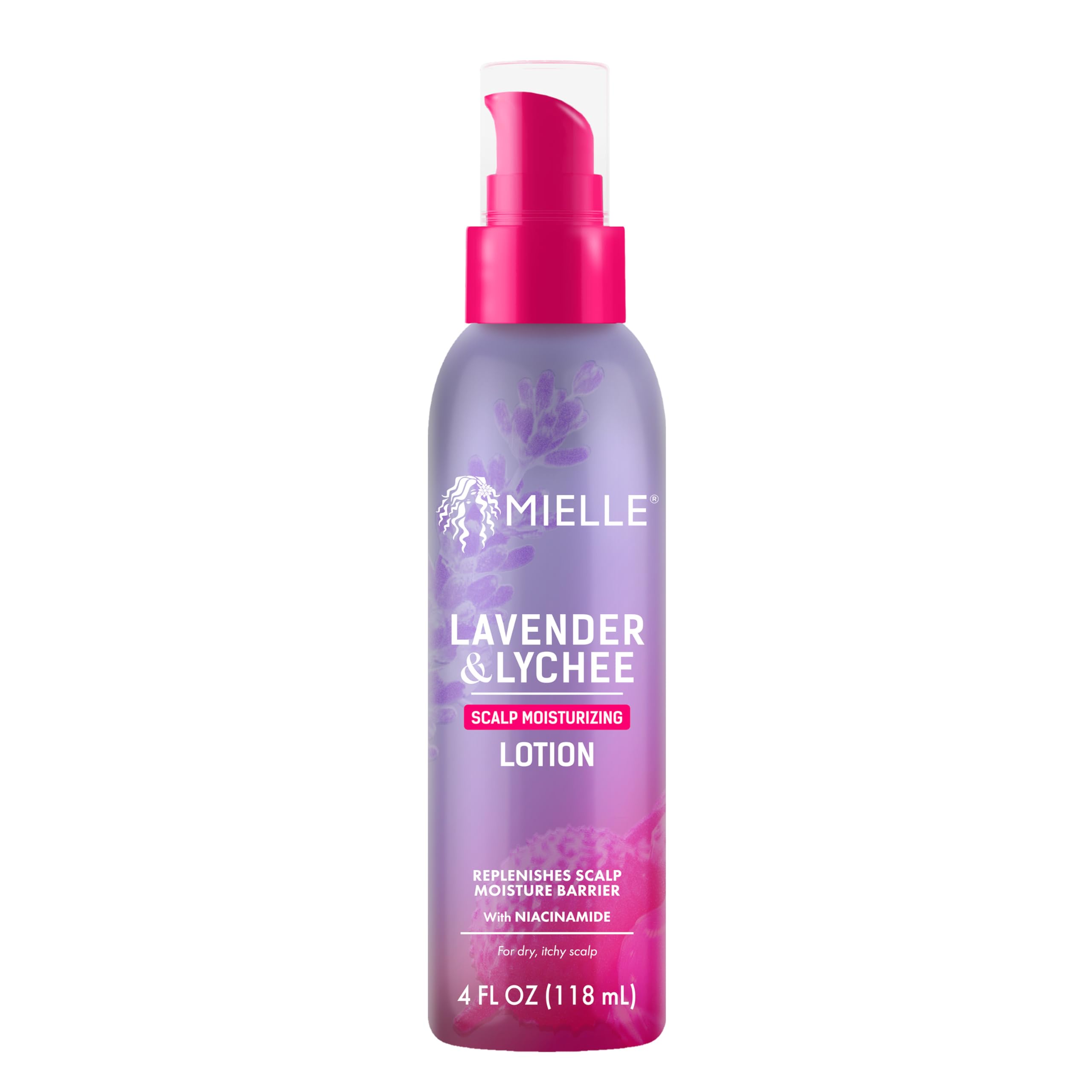 Mielle Organics front packaging showing lavender-lychee scent and benefits