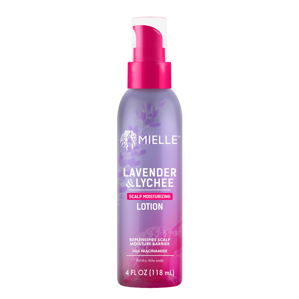 Mielle Organics front packaging showing lavender-lychee scent and benefits