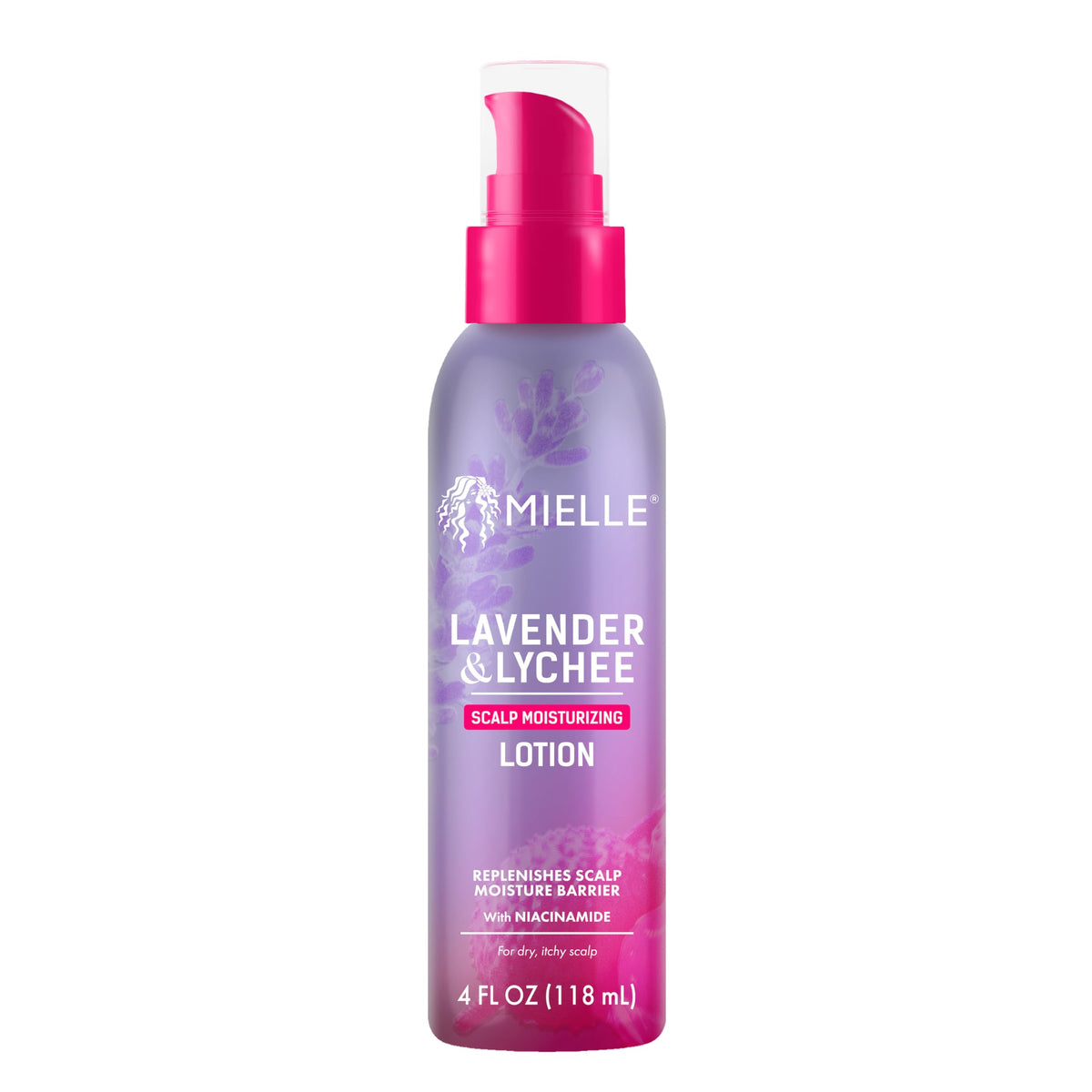 Mielle Organics front packaging showing lavender-lychee scent and benefits