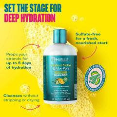 Mielle Organics creamy shampoo lather on hand showing gentle texture and softening effect