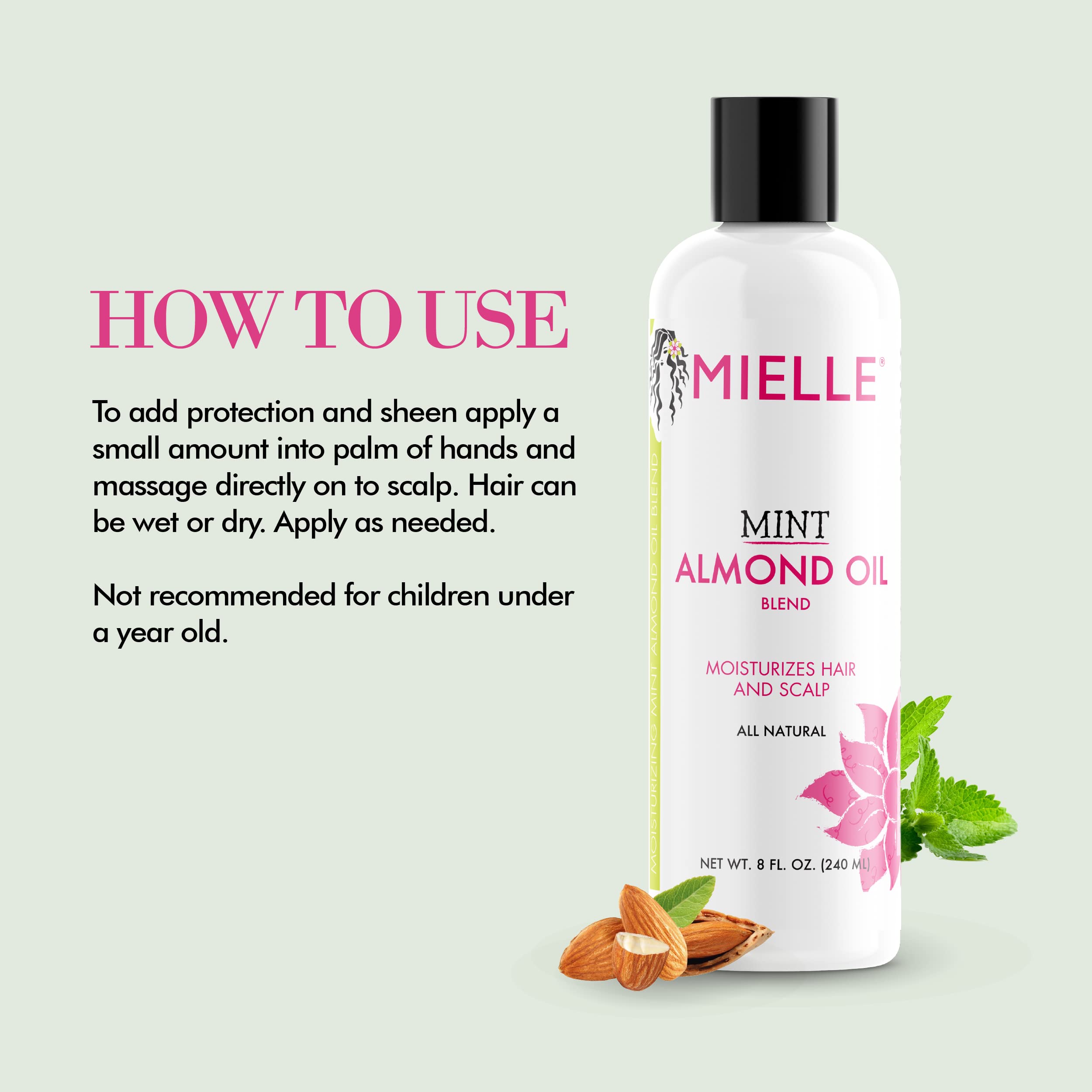 Mielle Organics bottle in hand to show 8 fl oz size and scale