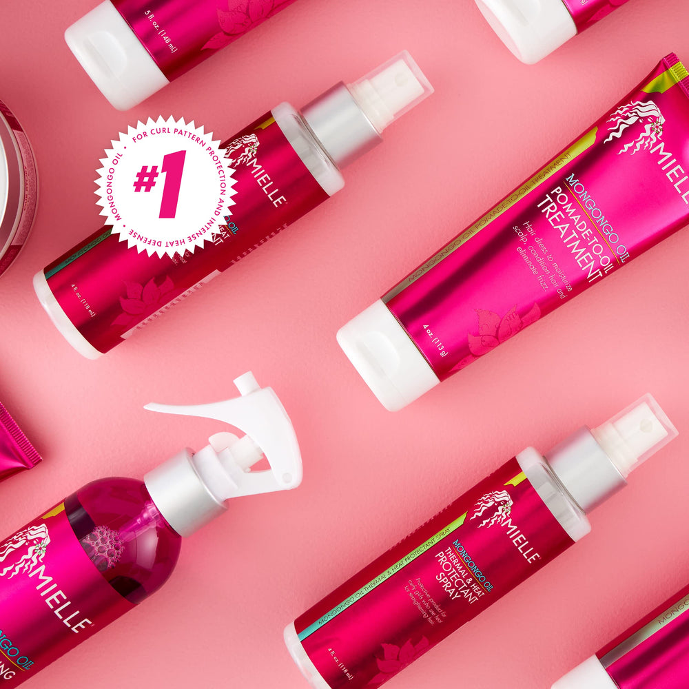 Mielle Organics bottle in styling setup showing salon-ready protection benefit