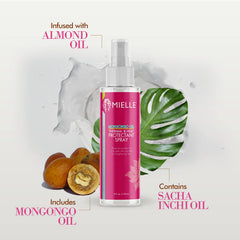Mielle Organics mist on damp hair showing lightweight texture and smoothness benefit