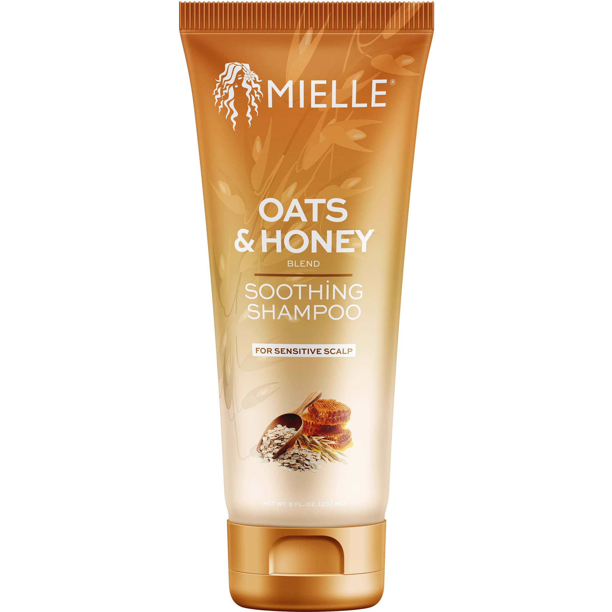 Mielle Organics front packaging showing calming oats and honey benefits
