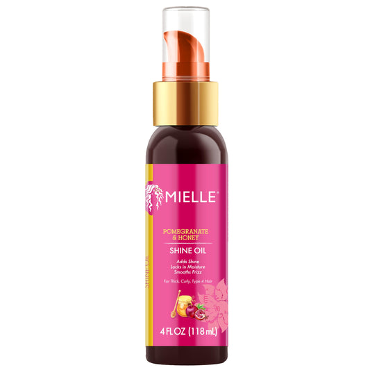 Mielle Organics front bottle showing label and 4 fl oz size, adds shine