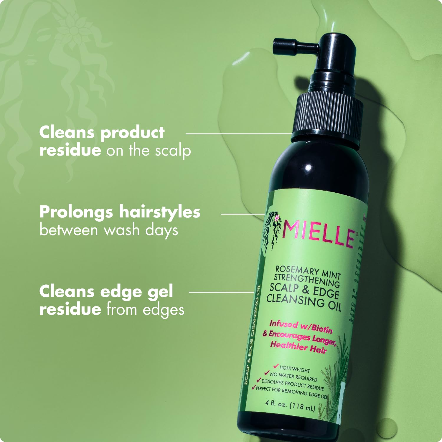 Mielle Organics oil texture poured showing lightweight, non-greasy finish