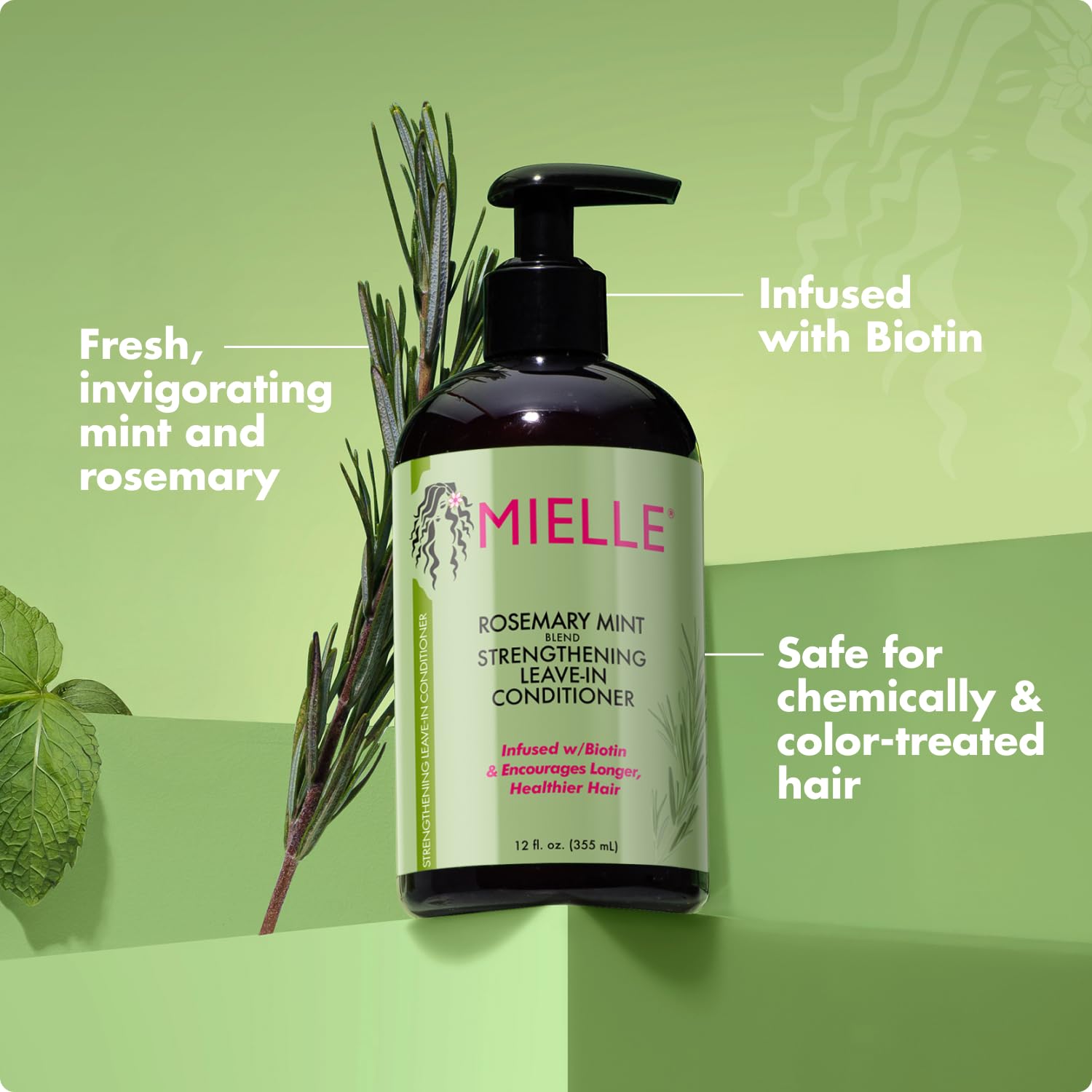 Mielle Organics 12 oz bottle in hand to show true scale and portability