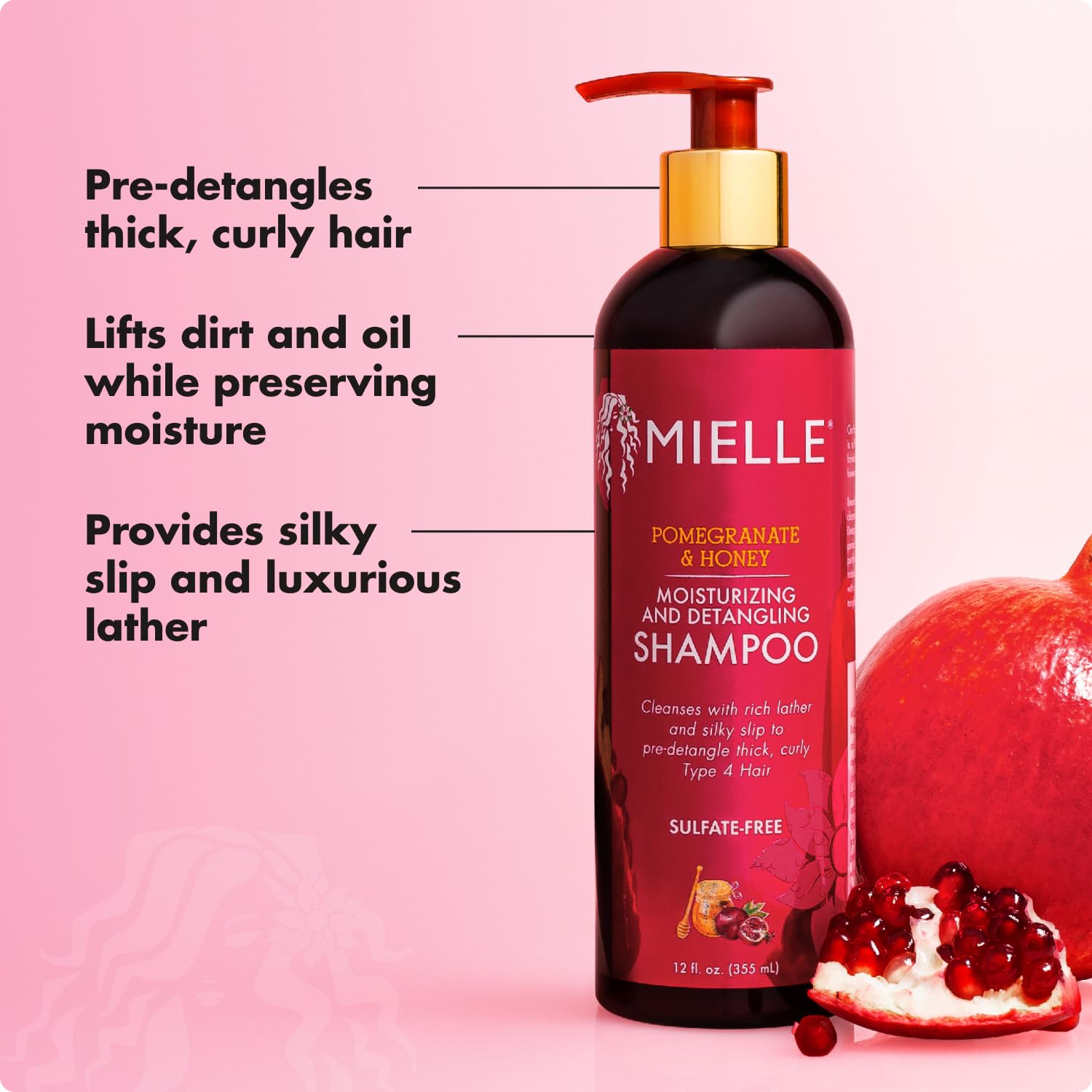 Mielle Organics shampoo in hand demonstrating generous, slip-rich texture
