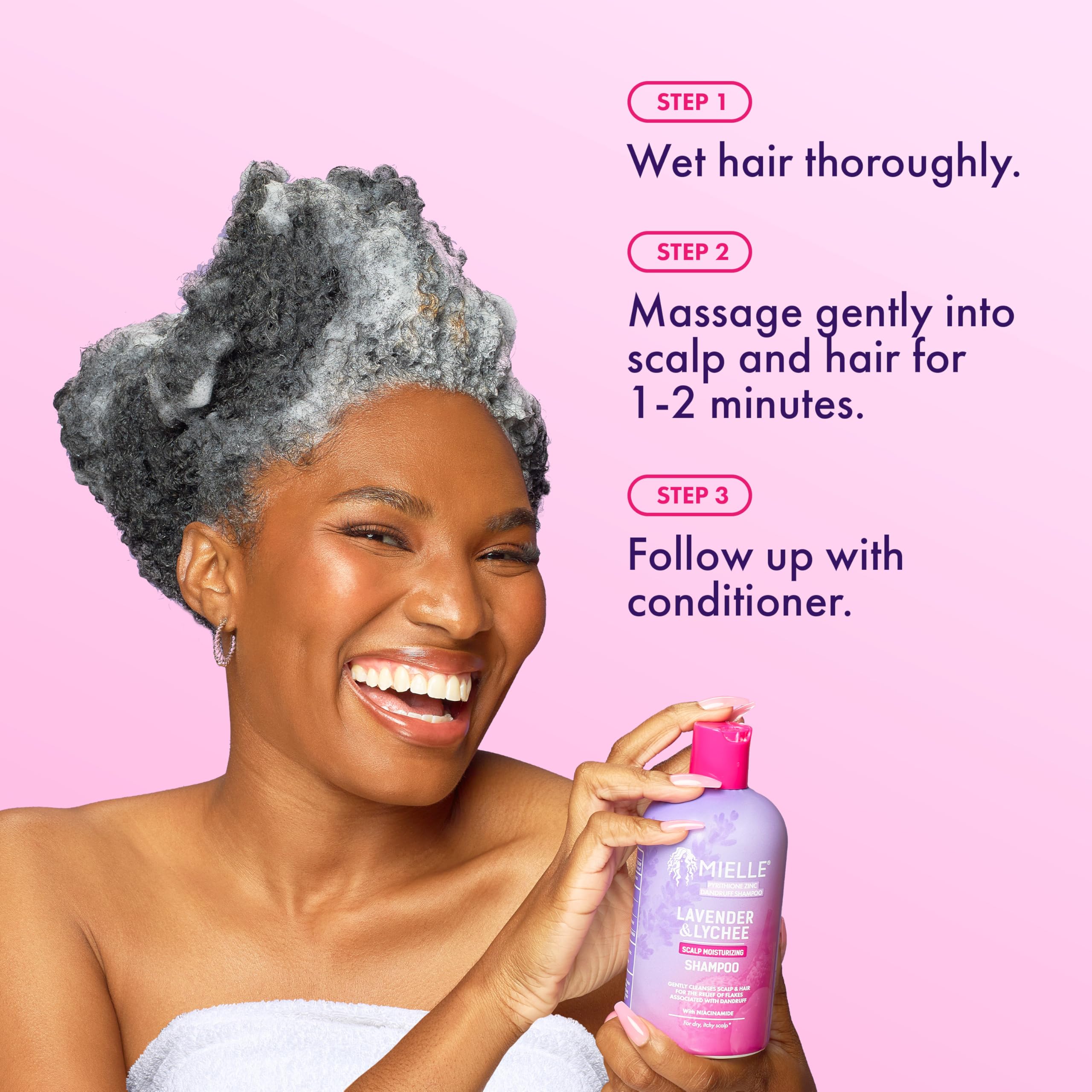 Mielle Organics in-hand lather demonstrating rich foam and effective buildup removal