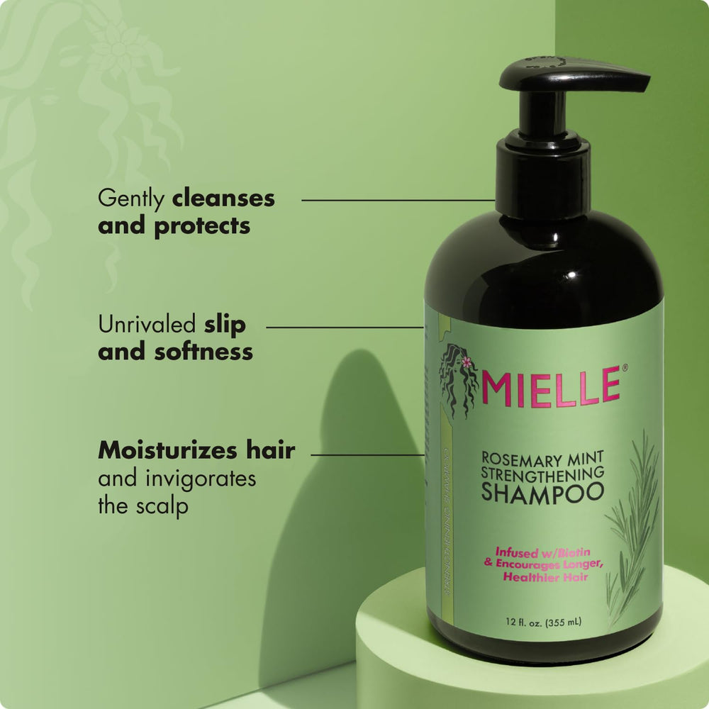Mielle Organics shampoo texture being poured, showing moisturizing oil-rich consistency